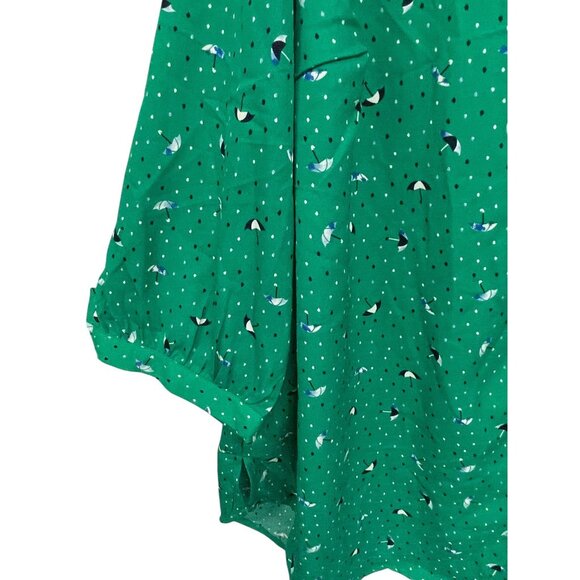 Catherines Womens Green Blouse 1X Umbrella Print 3/4 Sleeve Button-Front - Picture 2 of 6
